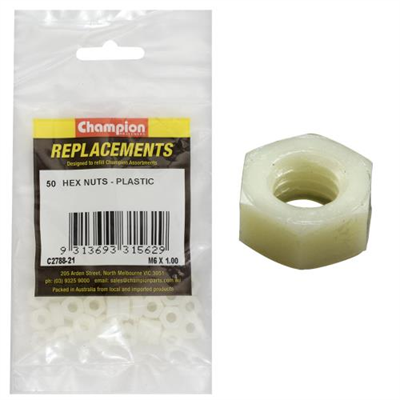 Champion M6 x 1.00 Hex Nut -Nylon -50pk