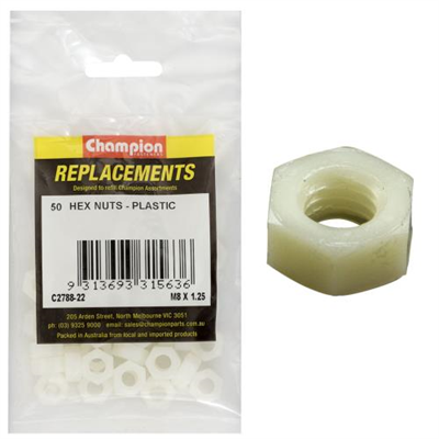 Champion M8 x 1.25 Hex Nut -Nylon -50pk