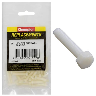 Champion M5 x 25mm Hex Set Screw -Nylon -25pk