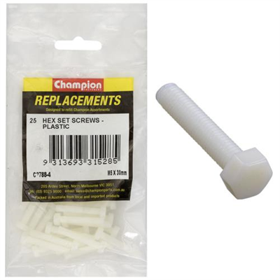 Champion M5 x 30mm Hex Set Screw -Nylon -25pk
