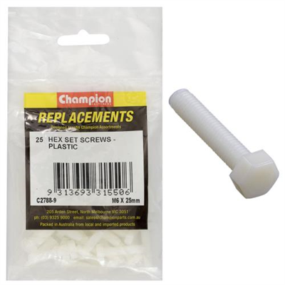 Champion M6 x 25mm Hex Set Screw -Nylon -25pk