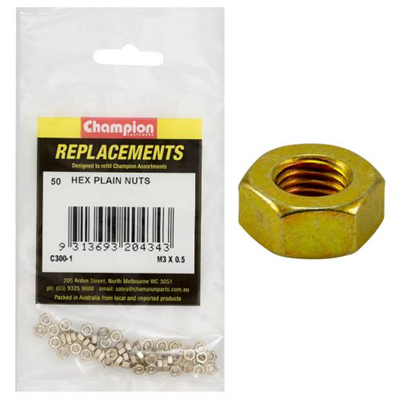 Champion M3 x 0.5 Plain Hex Nut -50pk