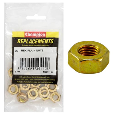 Champion M10 x 1.50 Plain Hex Nut -20pk