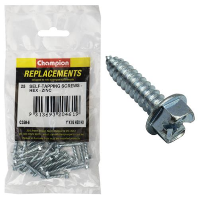 Champion 8G x 1in S/Tapping Screw Hex Head Phillips -25pk