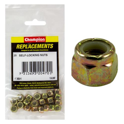 Champion 1/4in UNF Nylon insert Self-Locking Nut -20pk