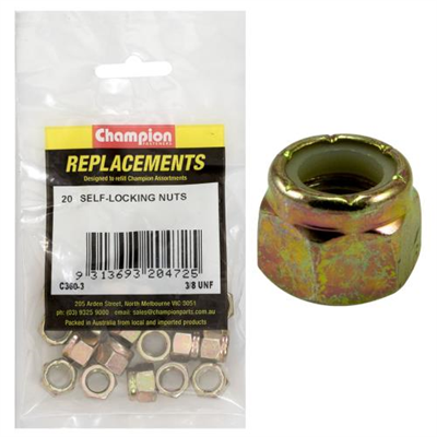 Champion 3/8in UNF Nylon insert Self-Locking Nut -20pk