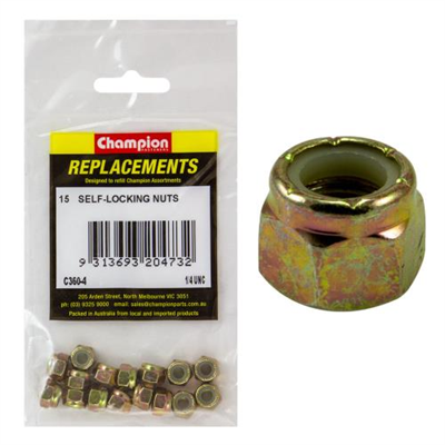Champion 1/4in UNC Nylon insert Self-Locking Nut -15pk