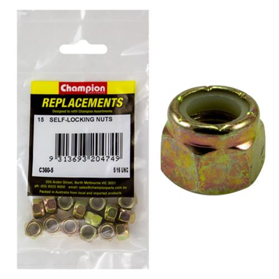 Champion 5/16in UNC Nylon insert Self-Locking Nut -15pk