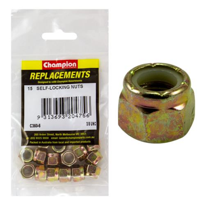 Champion 3/8in UNC Nylon insert Self-Locking Nut -15pk