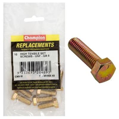 Champion 3/8in x 1in UNF Set Screw -Gr5 -10pk
