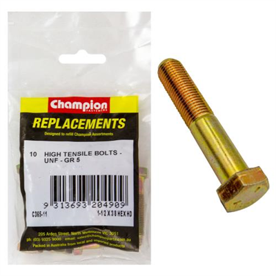 Champion 3/8in x 1-1/2in UNF Bolt -Gr5 -10pk