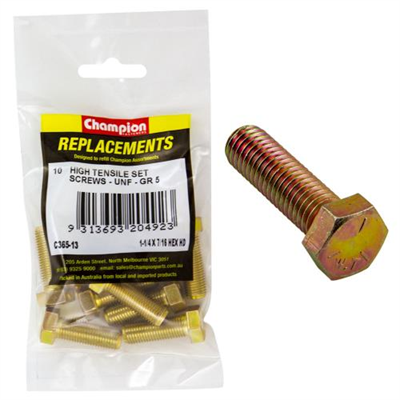 Champion 7/16in x 1-1/4in UNF Set Screw -Gr5 -10pk