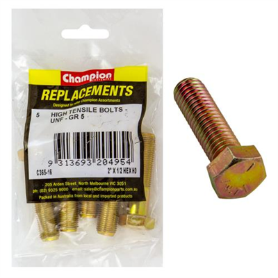 Champion 1/2in x 2in UNF Bolt -Gr5 -5pk