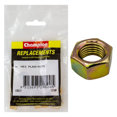 Champion 1/2in UNF Hexagon Nut -10pk