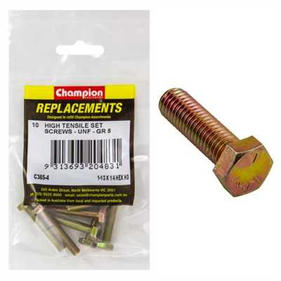 Champion 1/4in x 1-1/2in UNF Set Screw -Gr5 -10pk