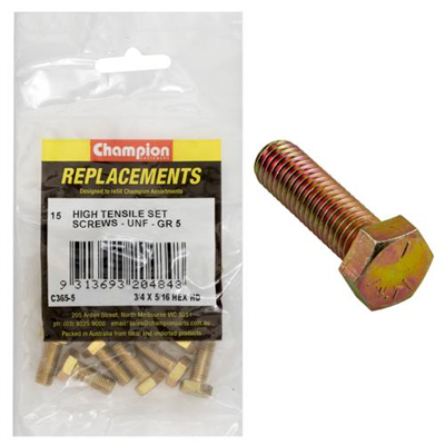 Champion 5/16in x 3/4in UNF Set Screw -Gr5 -15pk