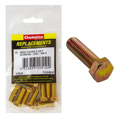 Champion 3/8in x 1in UNC Set Screw -Gr5 -10pk