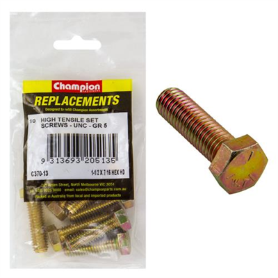 Champion 7/16in x 1-1/4in UNC Set Screw -Gr5 -10pk