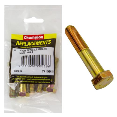 Champion 1/2in x 2in UNC Bolt -Gr5 -5pk