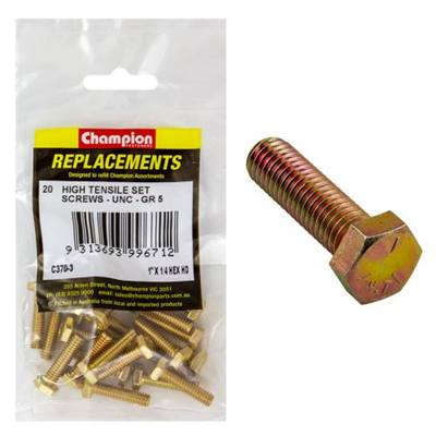 Champion 1/4in x 1in UNC Set Screw -Gr5 -20pk