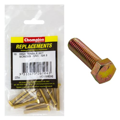 Champion 1/4in x 1-1/2in UNC Set Screw -Gr5 -10pk