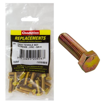 Champion 5/16in x 1in UNC Set Screw -Gr5 -20pk
