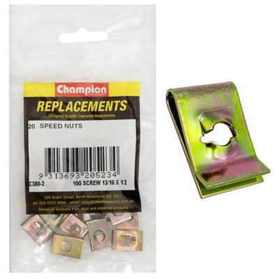Champion 20 x 12.9 x 4.15mm Captive U-Type Speed Nut-20pk