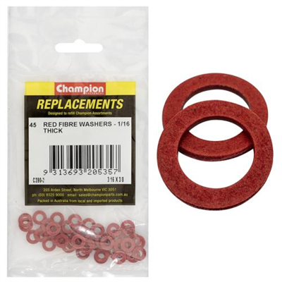 Champion 3/16in x 3/8in x 1/16in Red Fibre Washer -45pk