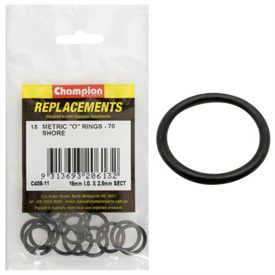 Champion 16mm (I.D.) x 2.5mm Metric O-Ring -15pk