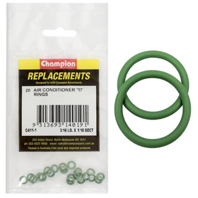 Champion 3/16in (I.D) x 1/16in Air Cond. (Hmbr) O-Rings-20pk