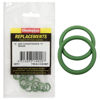 Champion 7/16in (I.D) x 3/32in Air Cond. (Hmbr) O-Rings-15pk