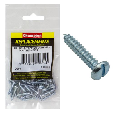 Champion 10G x 1in S/Tapping Screw Pan Head Slotted -50pk