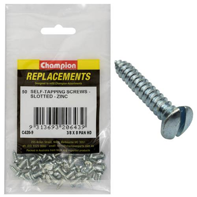 Champion 8G x 3/8in S/Tapping Screw Pan Head Slotted -50pk