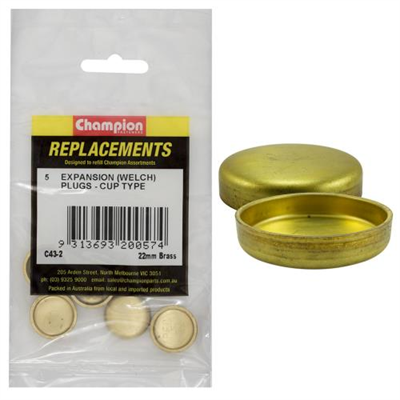 Champion 22mm Brass Expansion (Frost) Plug -Cup Type -5pk**