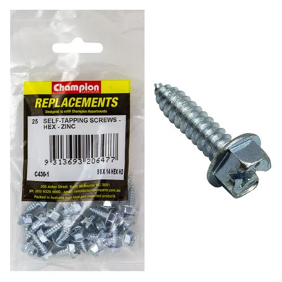 Champion 14G x 5/8in S/Tapping Screw Hex Head Phillips -25pk