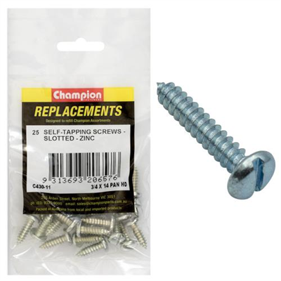 Champion 14G x 3/4in S/Tapping Screw Pan Head Slot -25pk