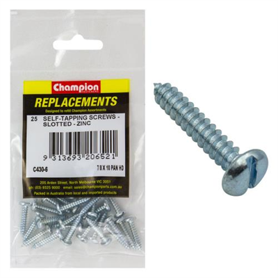 Champion 10G x 7/8in S/Tapping Screw Pan Head Slot -25pk