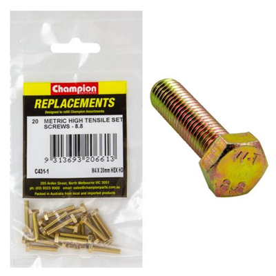 Champion M4 x 20mm x 0.7 Set Screw -Gr8.8 -20pk