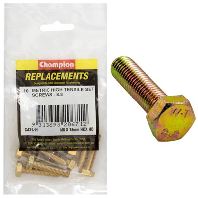 Champion M8 x 35mm x 1.25 Set Screw -Gr8.8 -10pk