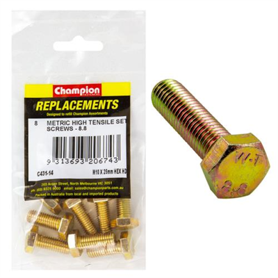 Champion M10 x 25mm x 1.50 Set Screw -Gr8.8 -8pk