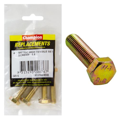 Champion M10 x 50mm x 1.50 Set Screw -Gr8.8 -4pk