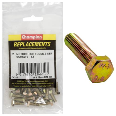 Champion M6 x 16mm x 1.00 Set Screw -Gr8.8 -20pk