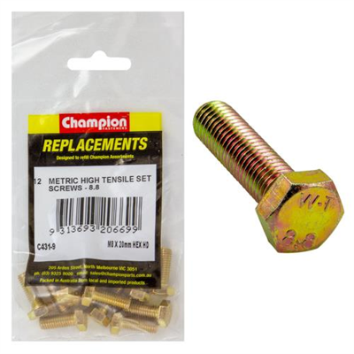 Champion M8 x 20mm x 1.25 Set Screw -Gr8.8 -12pk