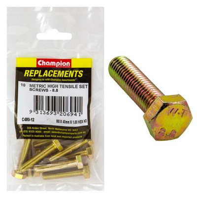 Champion M8 x 40mm x 1.00 Set Screw -Gr8.8 -10pk