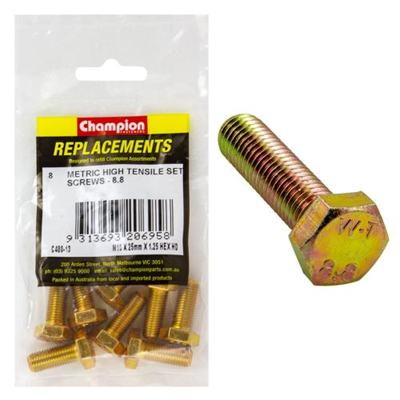 Champion M10 x 25mm x 1.25 Set Screw -Gr8.8 -8pk