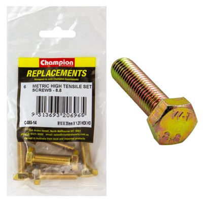 Champion M10 x 35mm x 1.25 Set Screw -Gr8.8 -6pk