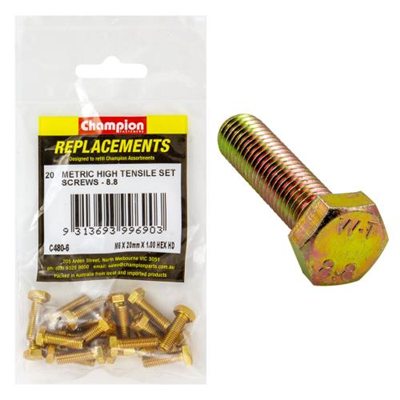 Champion M6 x 20mm x 1.00 Set Screw -Gr8.8 -20pk