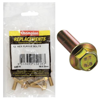 Champion M8 x 25mm Flange Head Set Screw -Gr8.8 -12pk