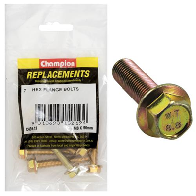 Champion M8 x 50mm Flange Head Set Screw -Gr8.8 -7pk