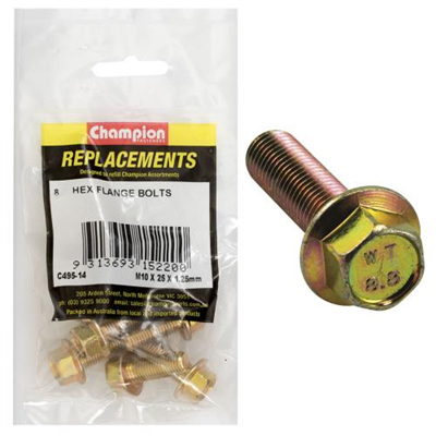 Champion M10 x 25mm x 1.25 Flange Head Set Screw -Gr8.8 -8pk
